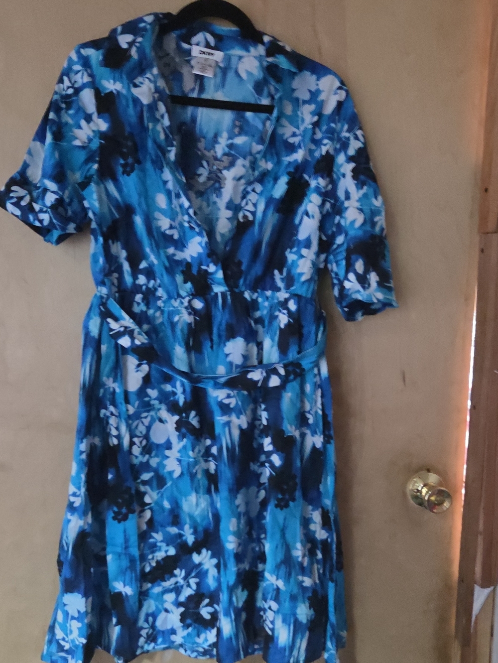 DKNY Blue & White Floral Tie-Waist Dress